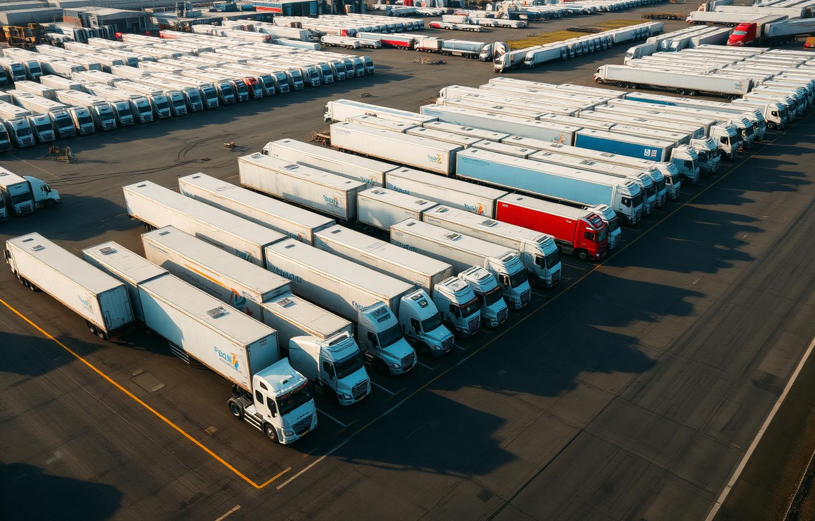 Aerial view of a trucking fleet yard